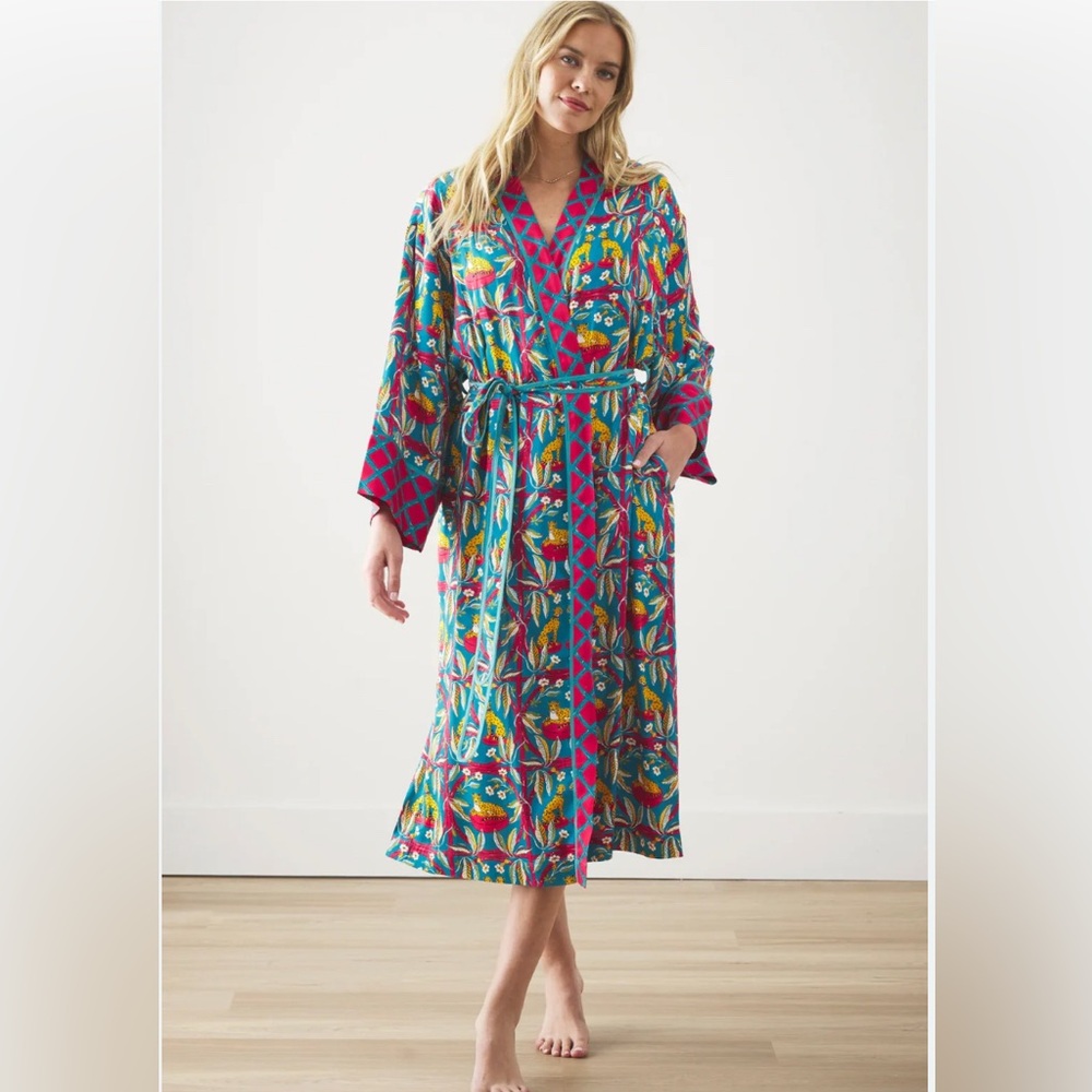 EUC Printfresh Printfresh Royal Cheetah - Satin Robe - Ruby & Jade